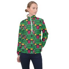 Rectangles On A Green Background                                                        Women Half Zip Windbreaker