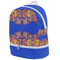 Yellow Red Shapes On A Blue Background                                                      Zip Bottom Backpack by LalyLauraFLM