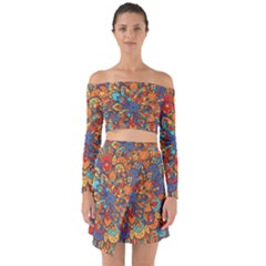 Mandala Pattern 5 Off Shoulder Top With Skirt Set