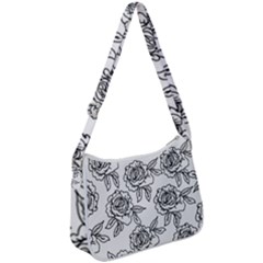 Line Art Black And White Rose Zip Up Shoulder Bag