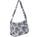 Line Art Black And White Rose Zip Up Shoulder Bag View1