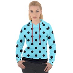 Large Black Polka Dots On Arctic Blue - Women s Overhead Hoodie by FashionLane