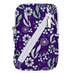 Floral Blue Pattern Belt Pouch Bag (small) by MintanArt