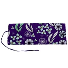 Floral Blue Pattern Roll Up Canvas Pencil Holder (s) by MintanArt