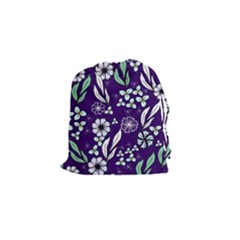 Floral Blue Pattern  Drawstring Pouch (small) by MintanArt