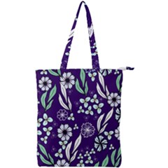 Floral Blue Pattern  Double Zip Up Tote Bag by MintanArt
