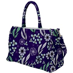 Floral Blue Pattern  Duffel Travel Bag by MintanArt