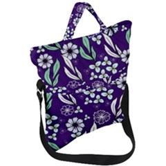 Floral Blue Pattern  Fold Over Handle Tote Bag by MintanArt