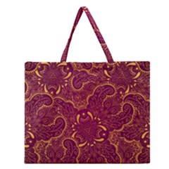 Golden Red Pattern Zipper Large Tote Bag by designsbymallika