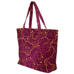 Golden Red Pattern Zip Up Canvas Bag by designsbymallika