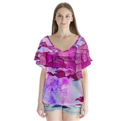 Background Crack Art Abstract V-neck Flutter Sleeve Top by Mariart