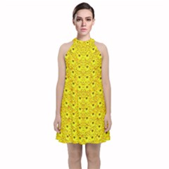 Flowers From Heaven  With A Modern Touch Velvet Halter Neckline Dress 