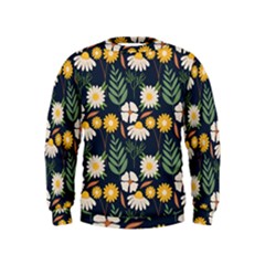 Flower Grey Pattern Floral Kids  Sweatshirt by Dutashop