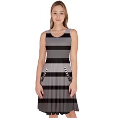 9 Bar Monochrome Fade Knee Length Skater Dress With Pockets