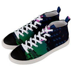 Vaporwave Old Moon Over Nyc Men s Mid-top Canvas Sneakers