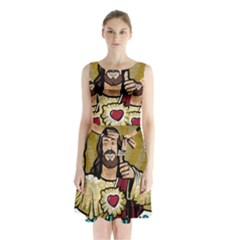 Buddy Christ Sleeveless Waist Tie Chiffon Dress