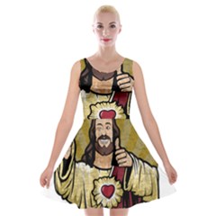 Buddy Christ Velvet Skater Dress by Valentinaart