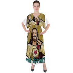 Buddy Christ V-neck Boho Style Maxi Dress