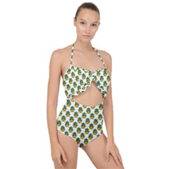 Holiday Pineapple Scallop Top Cut Out Swimsuit