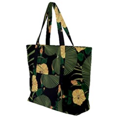 Tropical Vintage Yellow Hibiscus Floral Green Leaves Seamless Pattern Black Background  Zip Up Canvas Bag by Sobalvarro