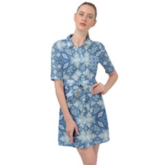 Blue Pattern Belted Shirt Dress by Dazzleway