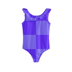 Purple Gingham Check Squares Pattern Kids  Frill Swimsuit