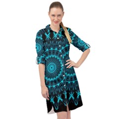 Digital Handdraw Floral Long Sleeve Mini Shirt Dress by Sparkle