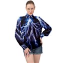 Blue Lightning at night, modern graphic art  High Neck Long Sleeve Chiffon Top View1