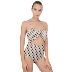 Digital  Design Scallop Top Cut Out Swimsuit
