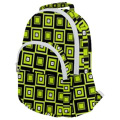 Green Pattern Square Squares Rounded Multi Pocket Backpack by Dutashop