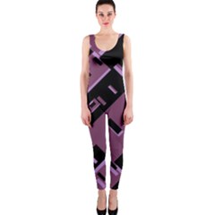Dark Geometric Shapes Print Pattern One Piece Catsuit