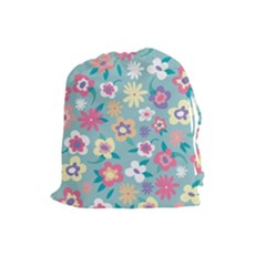 Floral Pattern Drawstring Pouch (large) by ExtraGoodSauce