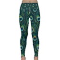 Watercolor Peacock Feather Pattern Lightweight Velour Classic Yoga Leggings View1
