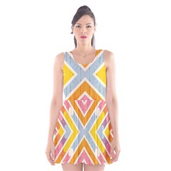 Line Pattern Cross Print Repeat Scoop Neck Skater Dress