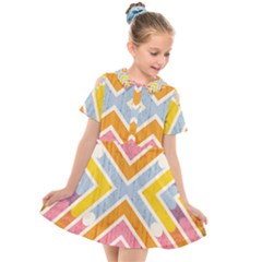 Line Pattern Cross Print Repeat Kids  Short Sleeve Shirt Dress