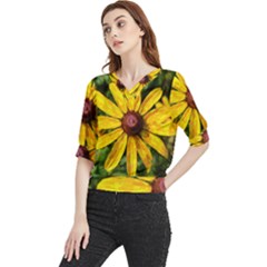 Sunflower Painting Quarter Sleeve Blouse