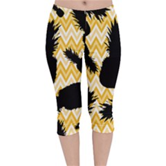 Ananas Chevrons Noir/jaune Velvet Capri Leggings 