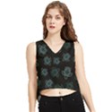 Blue Turtles On Black V-Neck Cropped Tank Top View1