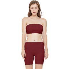 Color Blood Red Stretch Shorts And Tube Top Set by Kultjers