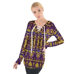 Fancy Ornate Pattern Mosaic Print Tie Up Tee