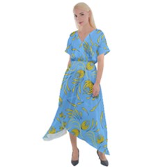 Folk Floral Pattern  Abstract Flowers Print  Seamless Pattern Cross Front Sharkbite Hem Maxi Dress
