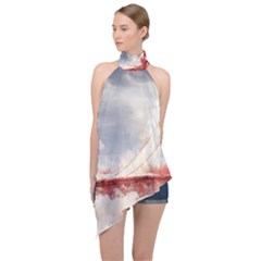 Golden Gate Bridge Halter Asymmetric Satin Top