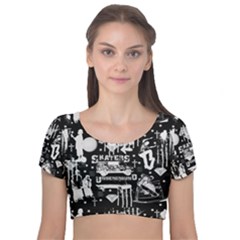 Skater-underground2 Velvet Short Sleeve Crop Top 