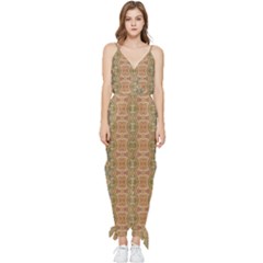 Vintage Ornate Geometric Pattern Sleeveless Tie Ankle Jumpsuit