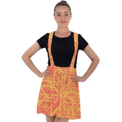 Orange/yellow Line Pattern Velvet Suspender Skater Skirt