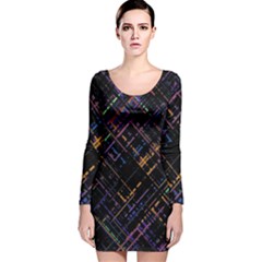 Criss-cross Pattern (multi-colored) Long Sleeve Velvet Bodycon Dress