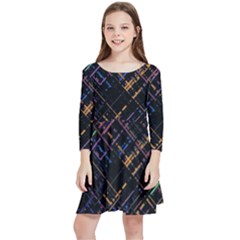 Criss-cross Pattern (multi-colored) Kids  Quarter Sleeve Skater Dress