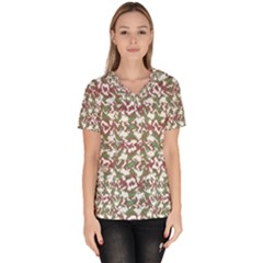 Multicolored Texture Print Pattern Women s V-neck Scrub Top