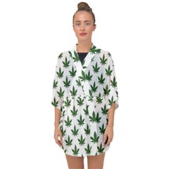 Weed At White, Ganja Leafs Pattern, 420 Hemp Regular Theme Half Sleeve Chiffon Kimono
