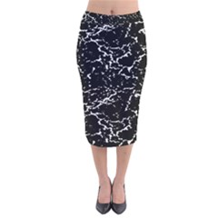 Black And White Grunge Abstract Print Velvet Midi Pencil Skirt